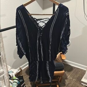 Navy Striped Women's romper
